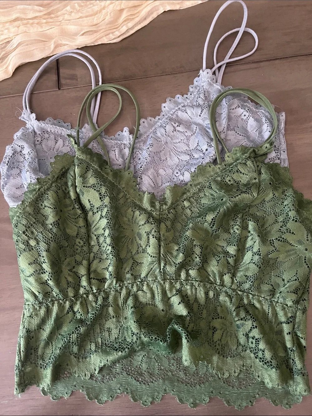 Lace Camisole Duo - Olive Green & Light Gray
